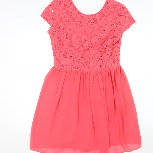 Atmosphere Women Pink Lace Fit & Flare Dress Size 14 Short Sleeve