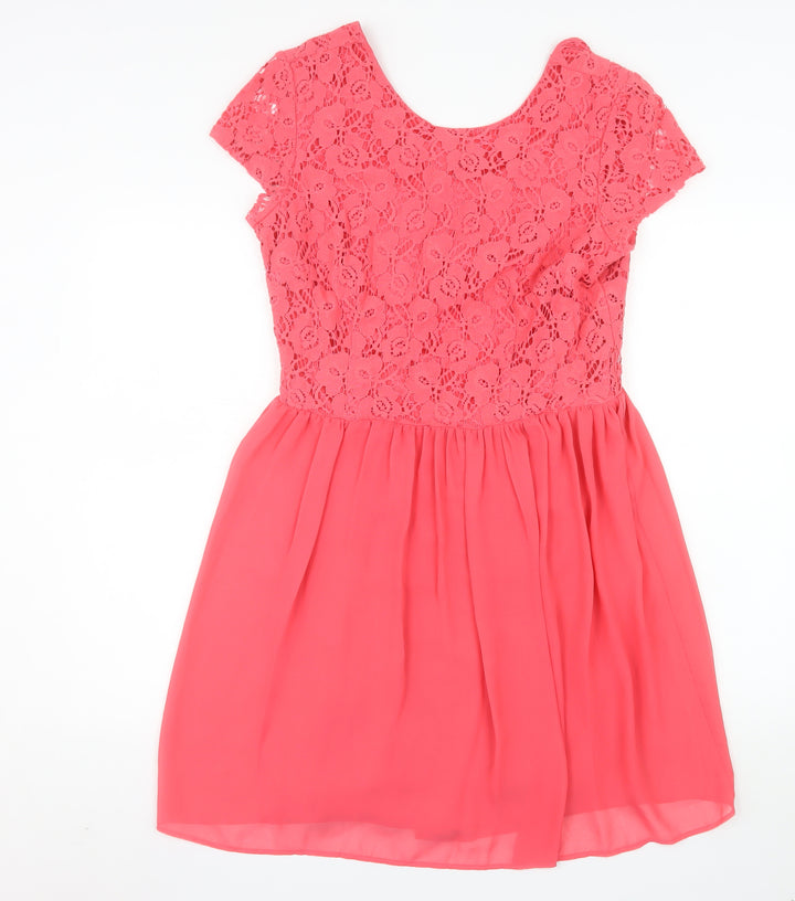Atmosphere Women Pink Lace Fit & Flare Dress Size 14 Short Sleeve