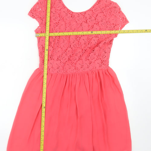 Atmosphere Women Pink Lace Fit & Flare Dress Size 14 Short Sleeve