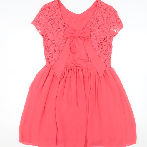 Atmosphere Women Pink Lace Fit & Flare Dress Size 14 Short Sleeve