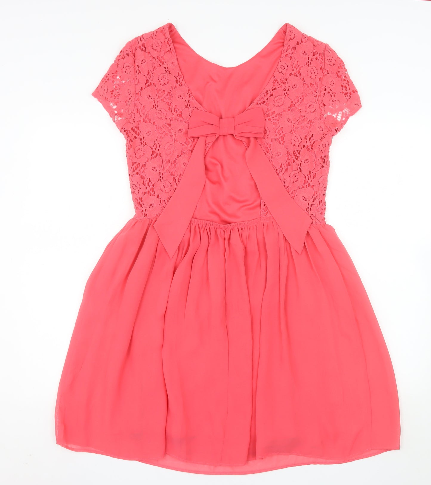 Atmosphere Women Pink Lace Fit & Flare Dress Size 14 Short Sleeve