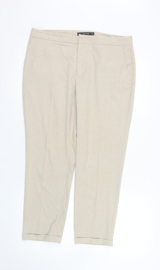 Zara Women Beige Cropped Slim Trousers Size 12