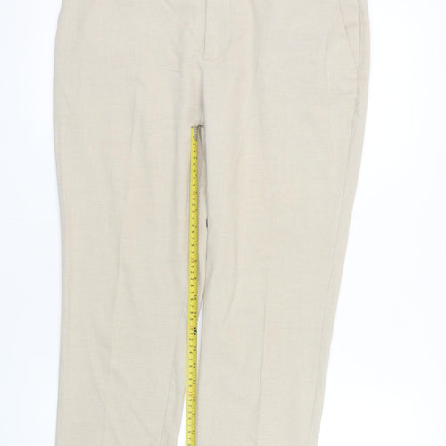 Zara Women Beige Cropped Slim Trousers Size 12