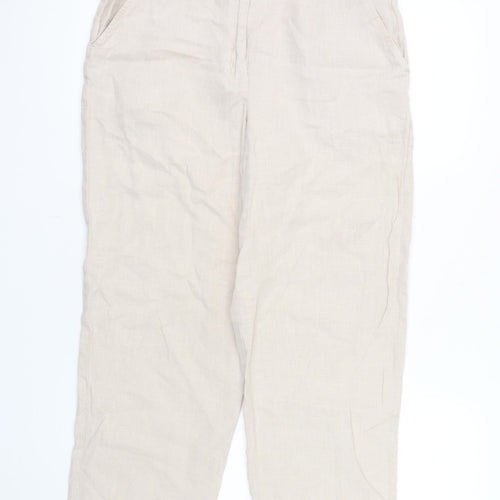 Carolyn Donnelly Women Beige Linen Cropped Trousers UK12