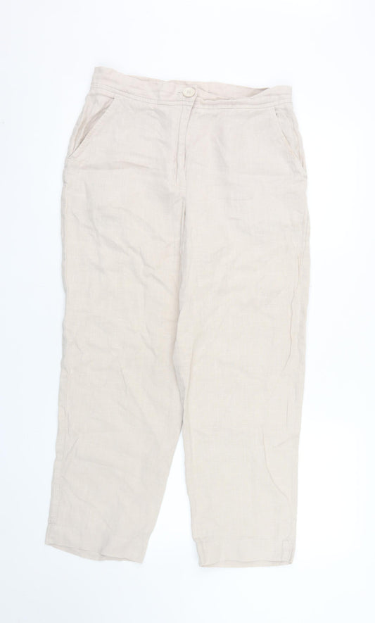Carolyn Donnelly Women Beige Linen Cropped Trousers UK12