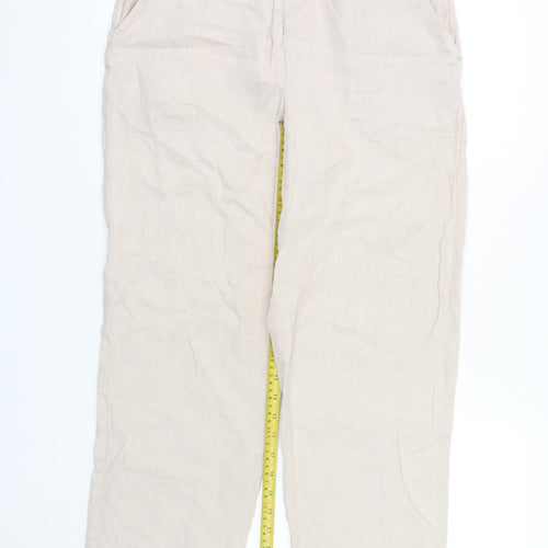 Carolyn Donnelly Women Beige Linen Cropped Trousers UK12