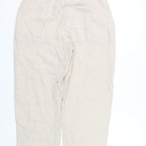 Carolyn Donnelly Women Beige Linen Cropped Trousers UK12