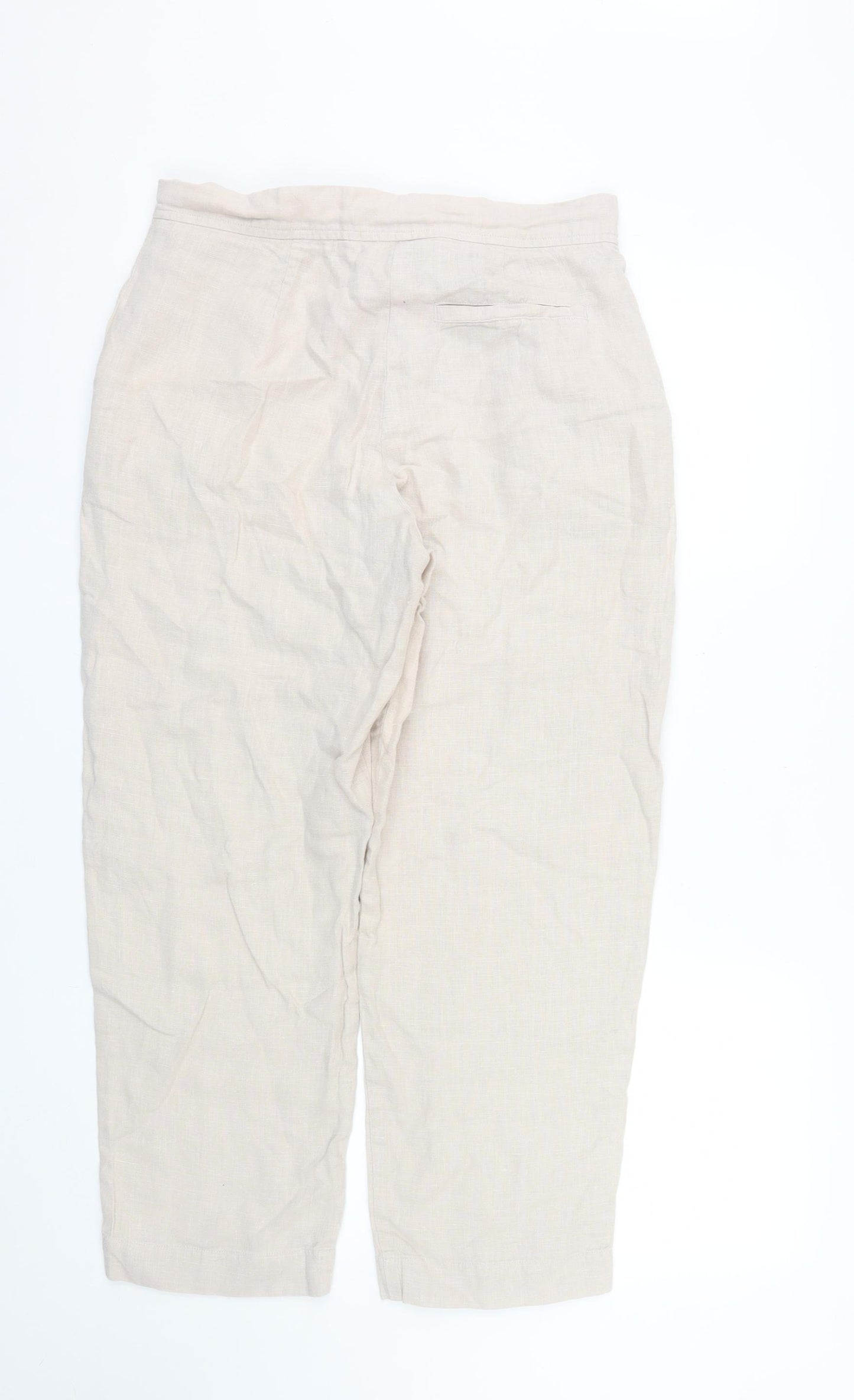 Carolyn Donnelly Women Beige Linen Cropped Trousers UK12