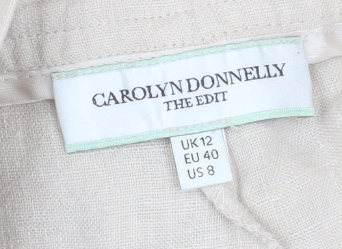 Carolyn Donnelly Women Beige Linen Cropped Trousers UK12