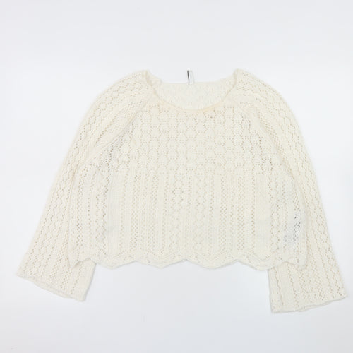 ONLY Women Ivory Open-Knit Cotton Pullover Jumper XL