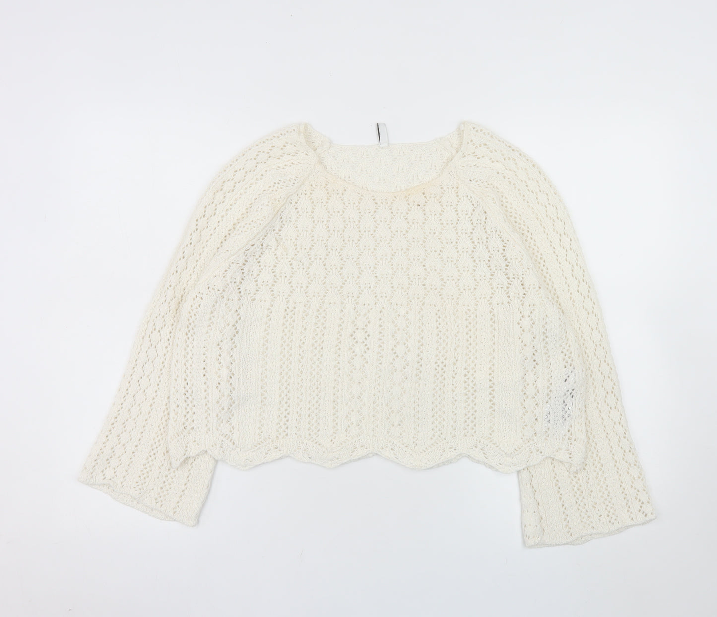 ONLY Women Ivory Open-Knit Cotton Pullover Jumper XL