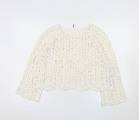 ONLY Women Ivory Open-Knit Cotton Pullover Jumper XL