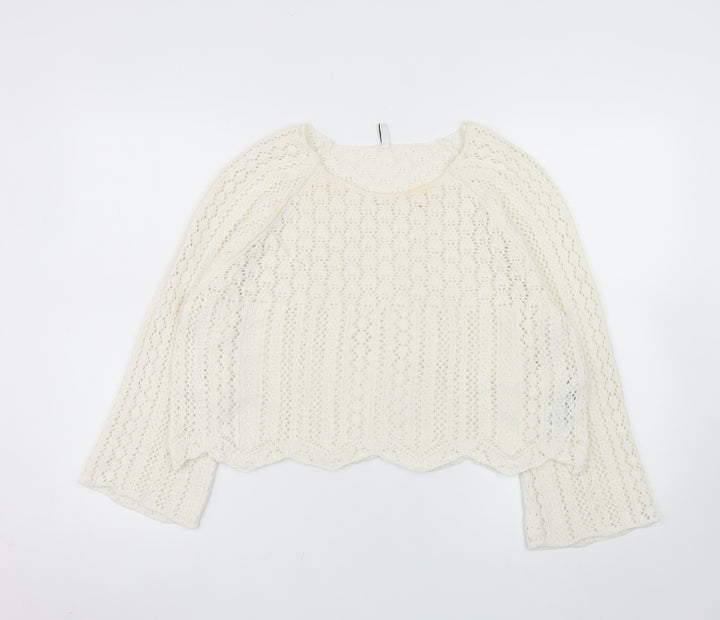 ONLY Women Ivory Open-Knit Cotton Pullover Jumper XL