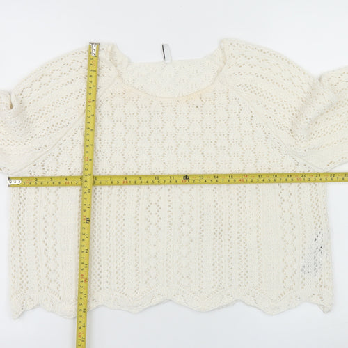 ONLY Women Ivory Open-Knit Cotton Pullover Jumper XL
