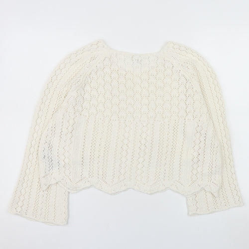 ONLY Women Ivory Open-Knit Cotton Pullover Jumper XL