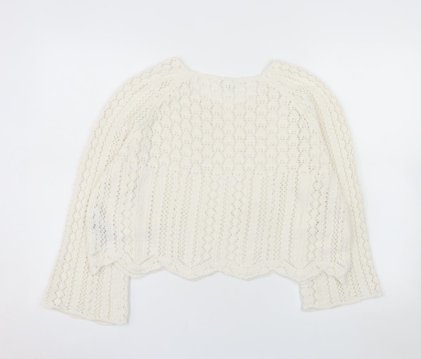 ONLY Women Ivory Open-Knit Cotton Pullover Jumper XL