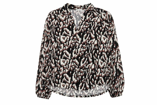Front view of Gallery women’s multicoloured animal print v-neck wrap blouse uk20