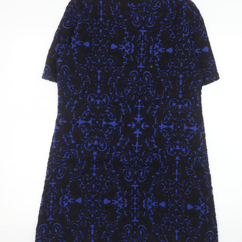 Dunnes Women Blue Black Shift Dress Size 12 Short Sleeve Zip Detail
