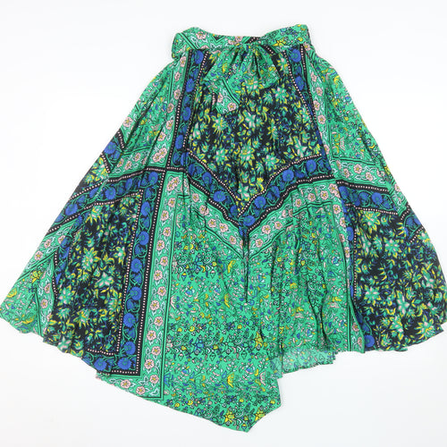 Topshop Women’s Green Floral Bohemian Midi Flare Skirt Size 10
