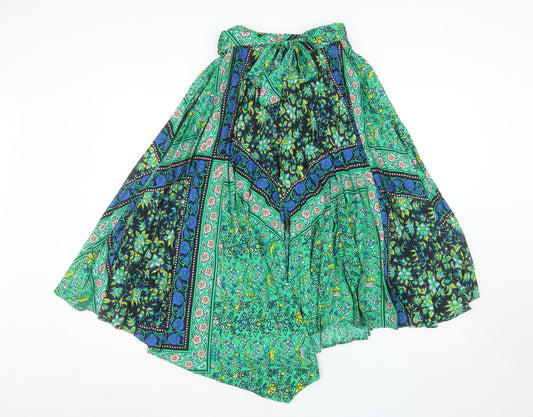 Topshop Women’s Green Floral Bohemian Midi Flare Skirt Size 10
