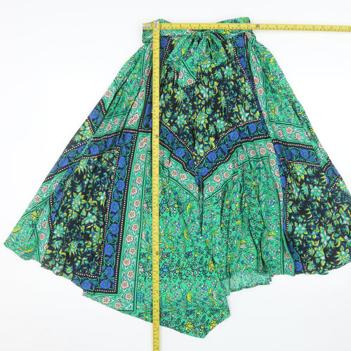 Topshop Women’s Green Floral Bohemian Midi Flare Skirt Size 10