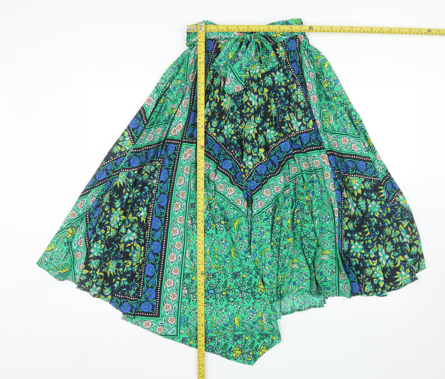Topshop Women’s Green Floral Bohemian Midi Flare Skirt Size 10