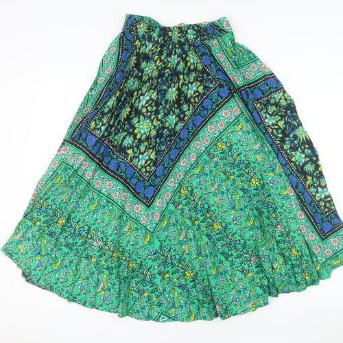 Topshop Women’s Green Floral Bohemian Midi Flare Skirt Size 10