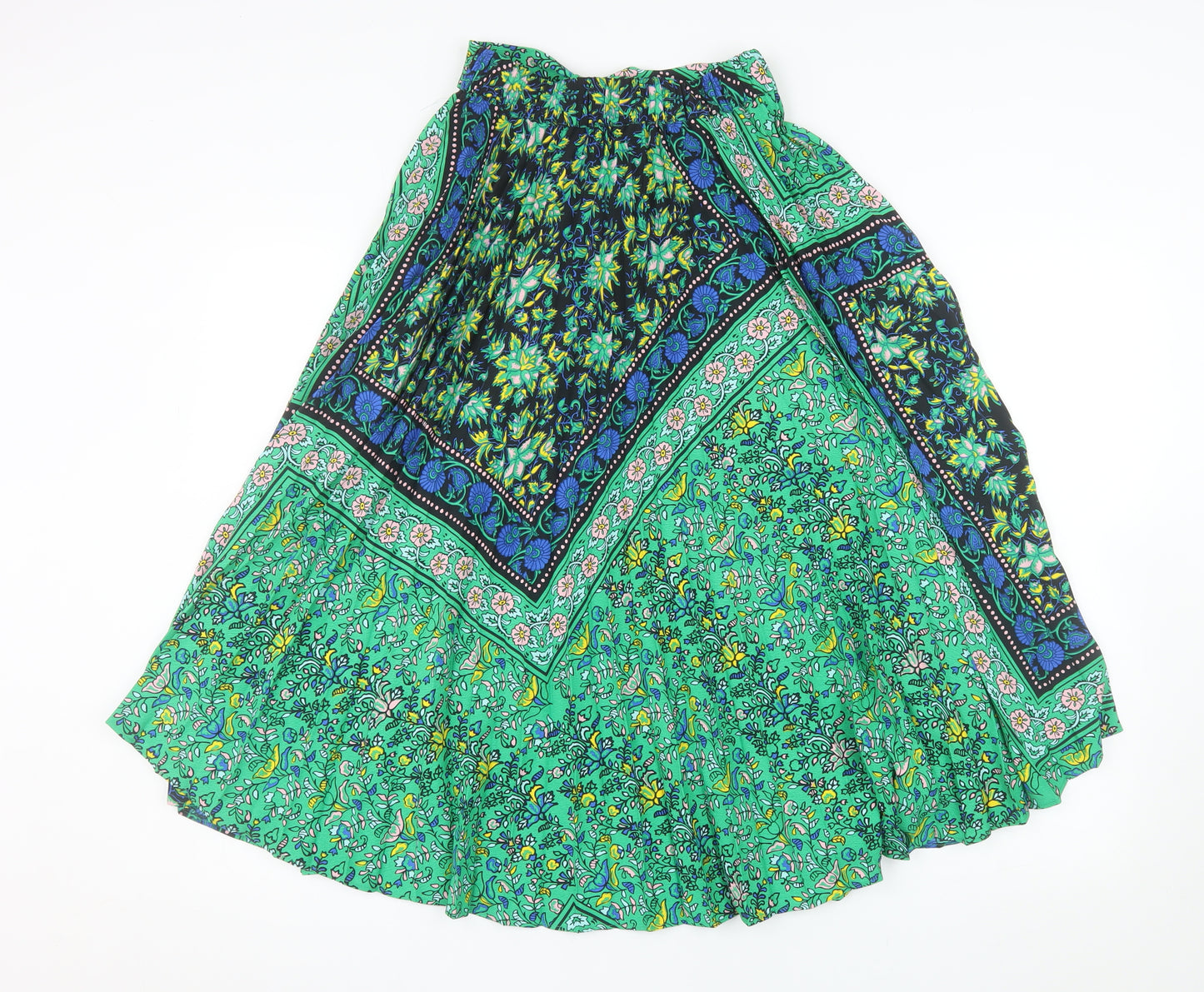 Topshop Women’s Green Floral Bohemian Midi Flare Skirt Size 10