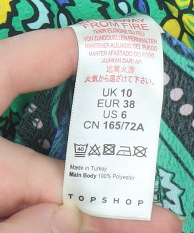 Topshop Women’s Green Floral Bohemian Midi Flare Skirt Size 10