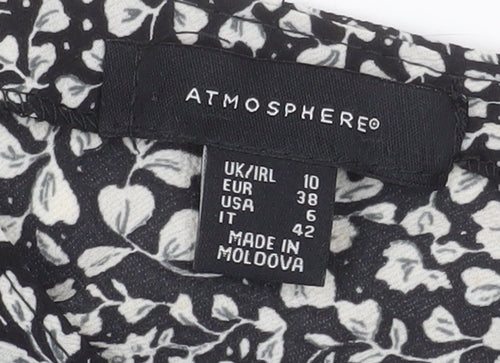 Atmosphere Women Black Floral V-Neck Slip Dress Size 10