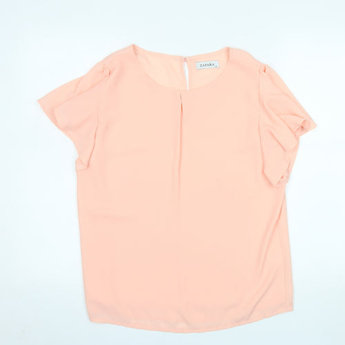 ZAPARA Women Pink Chiffon Short Sleeve Blouse Size 14