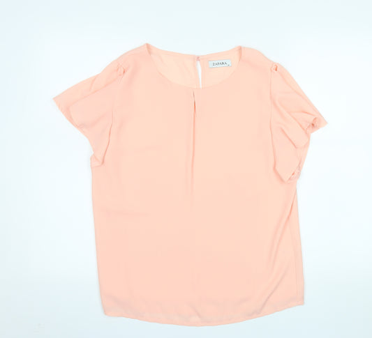 ZAPARA Women Pink Chiffon Short Sleeve Blouse Size 14