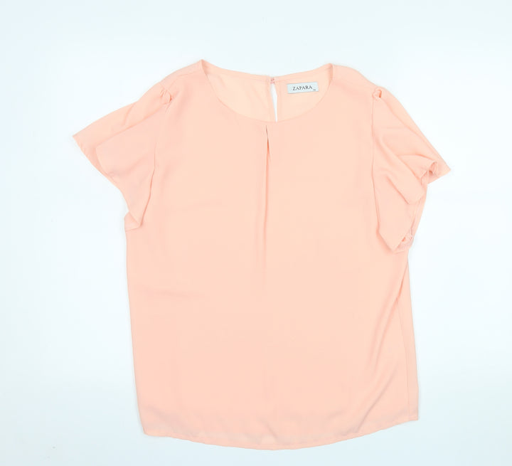 ZAPARA Women Pink Chiffon Short Sleeve Blouse Size 14