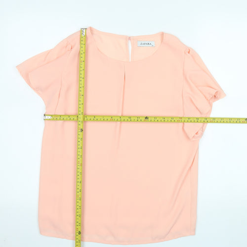 ZAPARA Women Pink Chiffon Short Sleeve Blouse Size 14