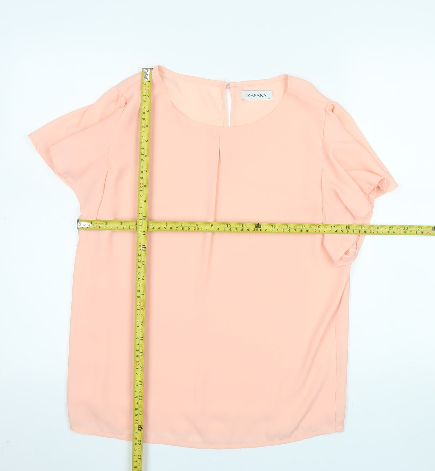 ZAPARA Women Pink Chiffon Short Sleeve Blouse Size 14