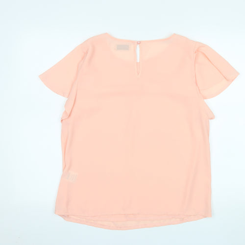 ZAPARA Women Pink Chiffon Short Sleeve Blouse Size 14