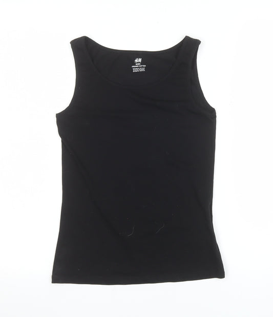 H&M Girls Black Organic Cotton Tank Top Size 14 Years Basic Sleeveless