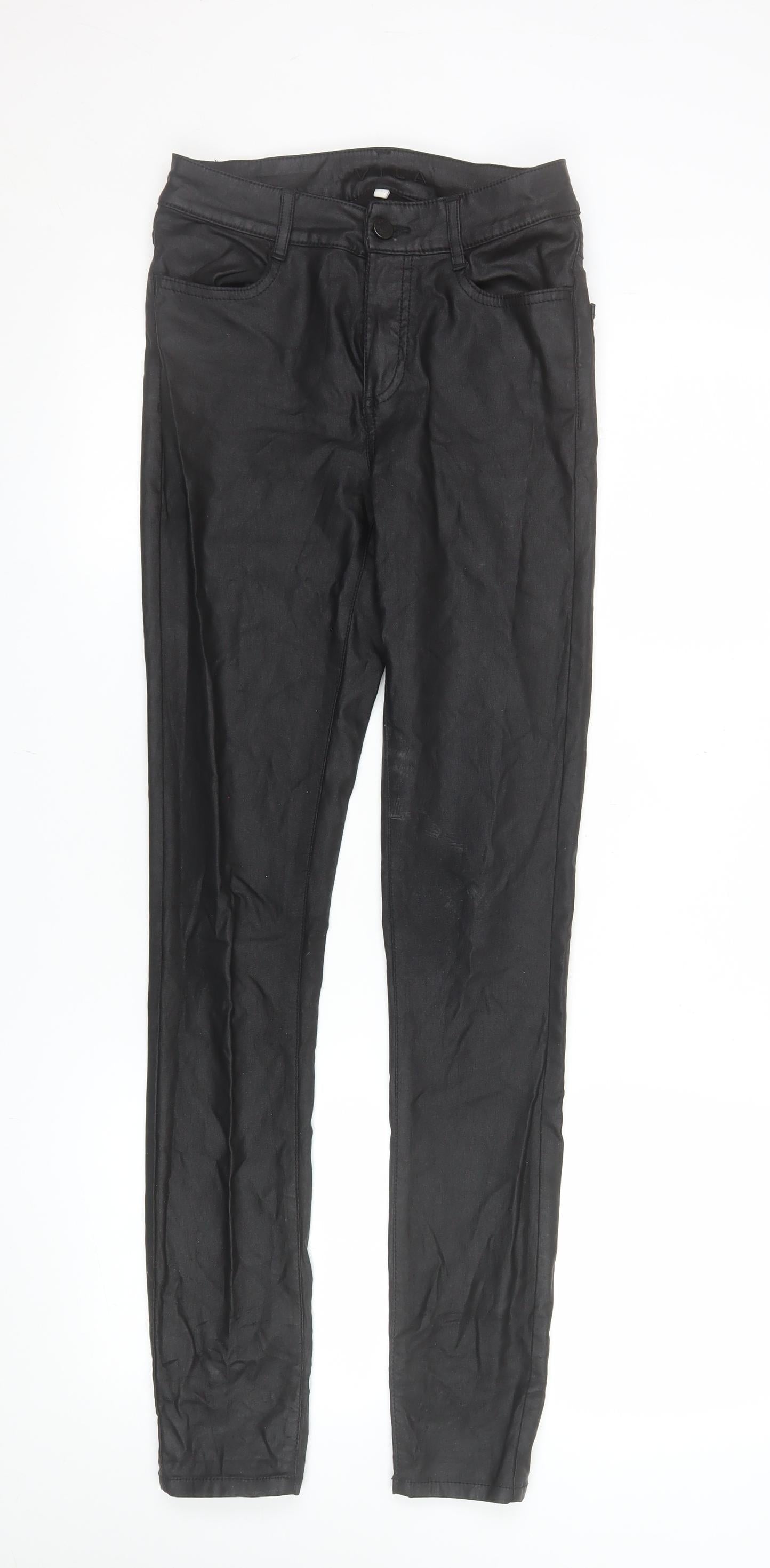 VILA Women's Black Skinny Faux Leather Look Stretch Trousers S