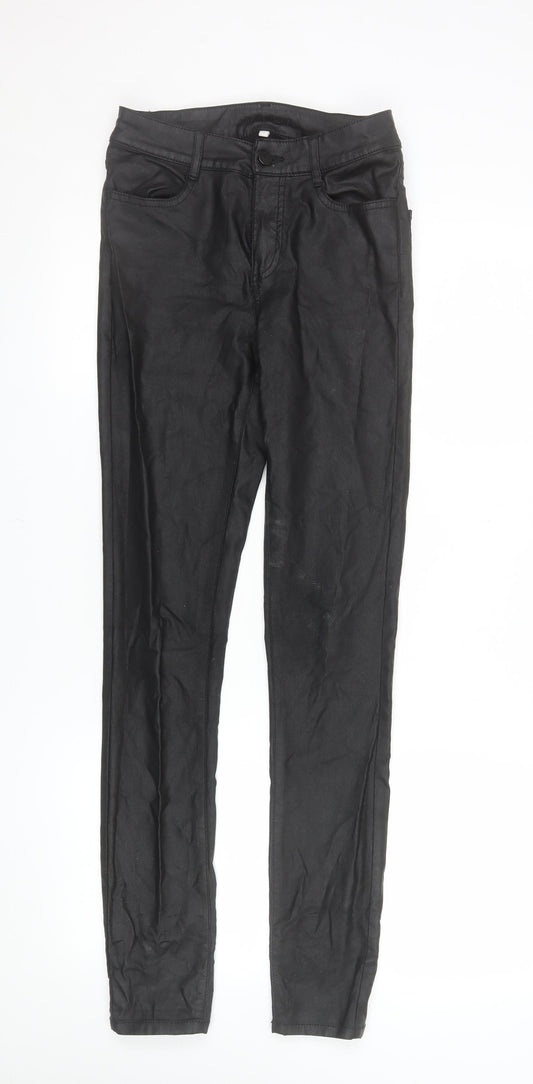 VILA Women's Black Skinny Faux Leather Look Stretch Trousers S