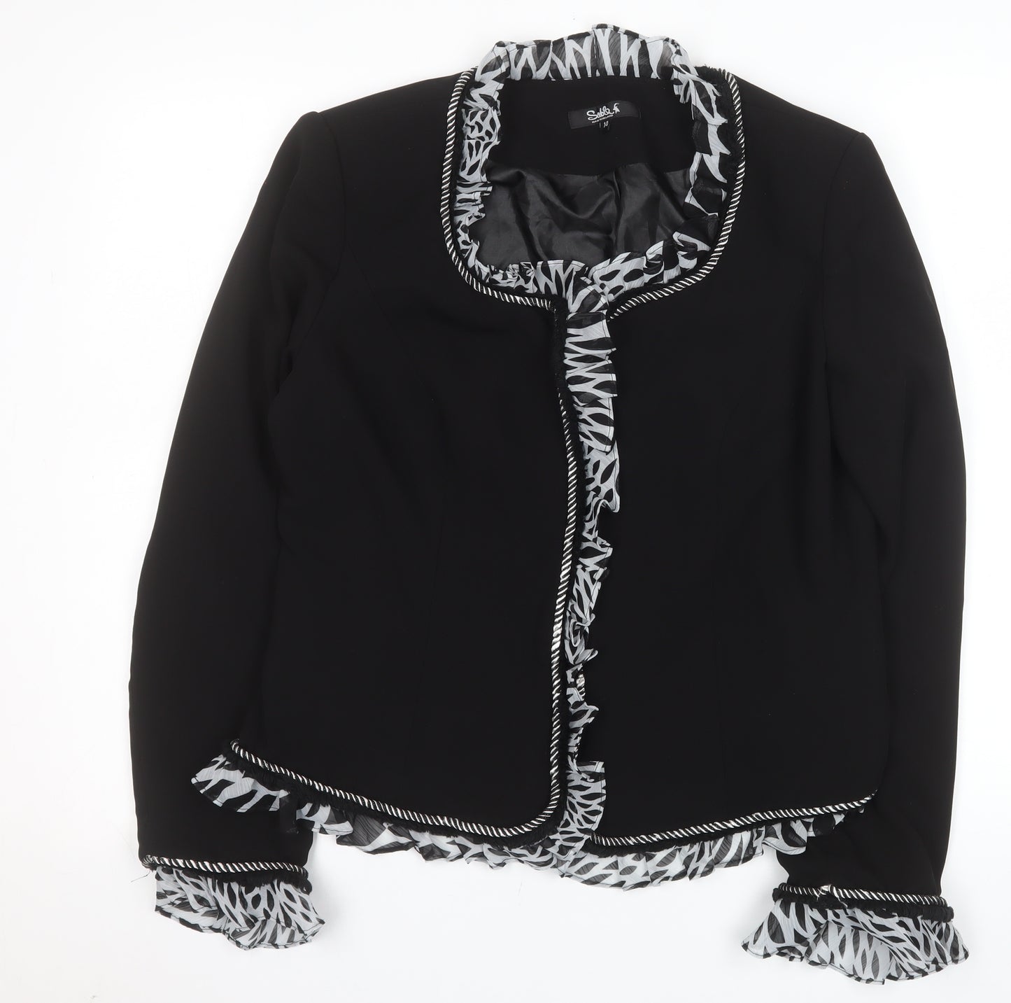 Sable Women Black Size 14 Ruffle Trim Blazer Jacket Elegant Workwear