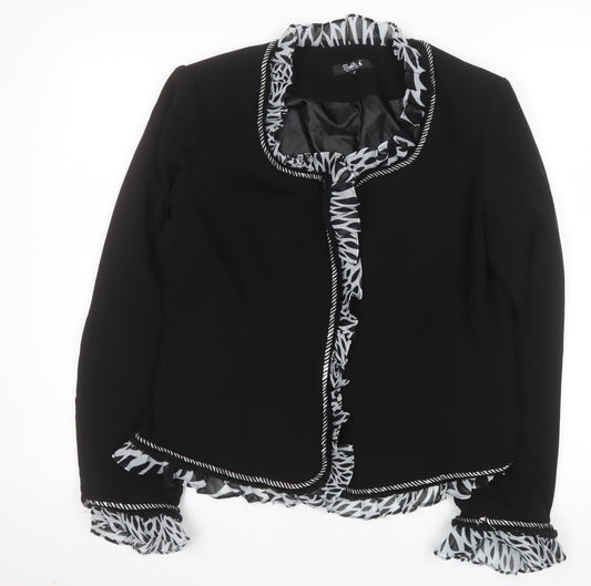 Sable Women Black Size 14 Ruffle Trim Blazer Jacket Elegant Workwear