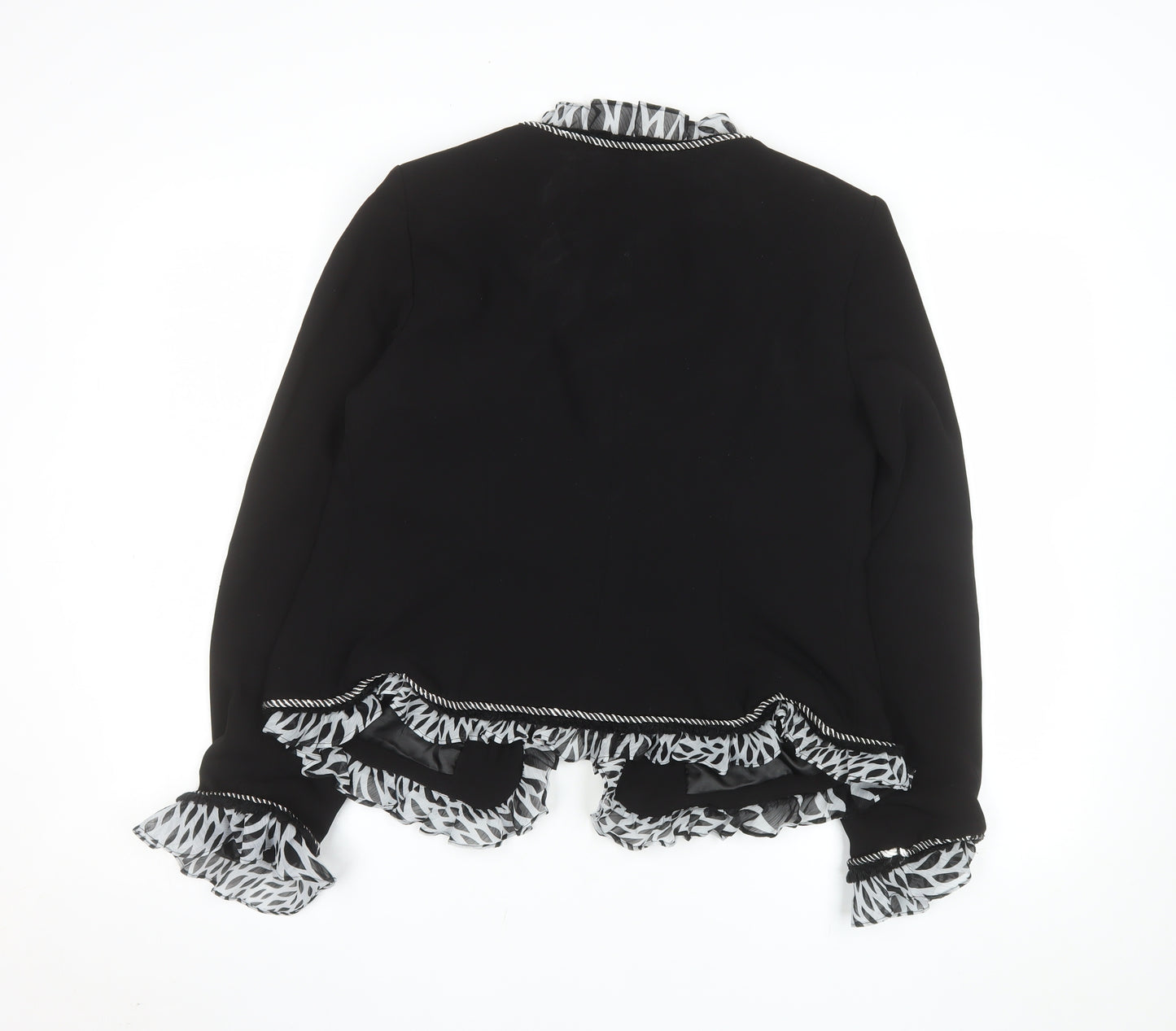 Sable Women Black Size 14 Ruffle Trim Blazer Jacket Elegant Workwear