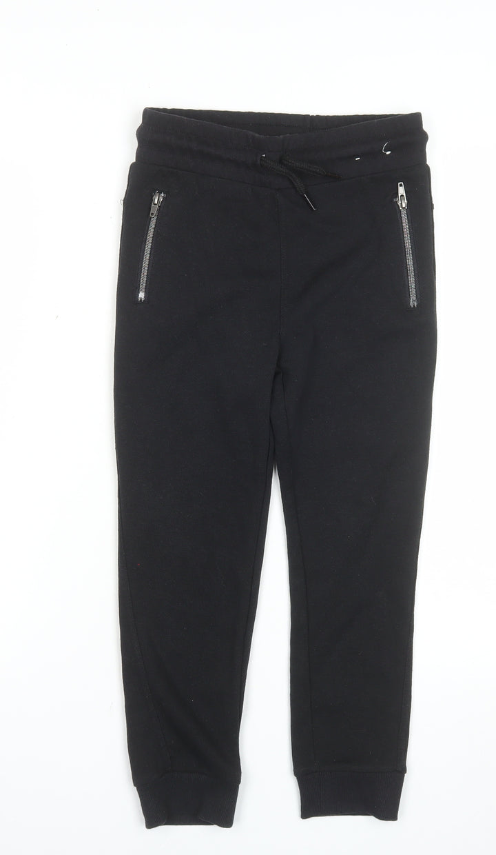 F&F Boys Black Jogger Trousers 7-8 Years Cotton Blend Zip Pockets
