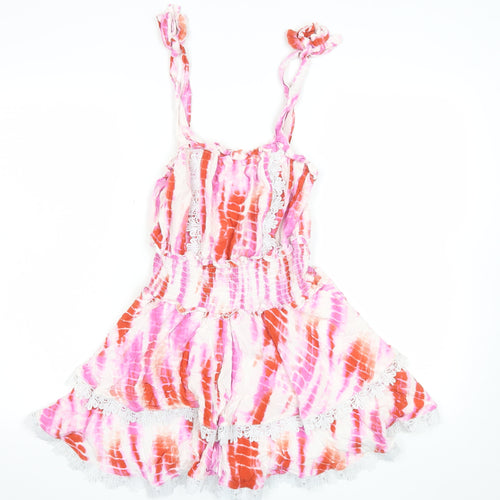 River Island Women’s Pink Orange Tie Dye Lace Trim Playsuit UK 10