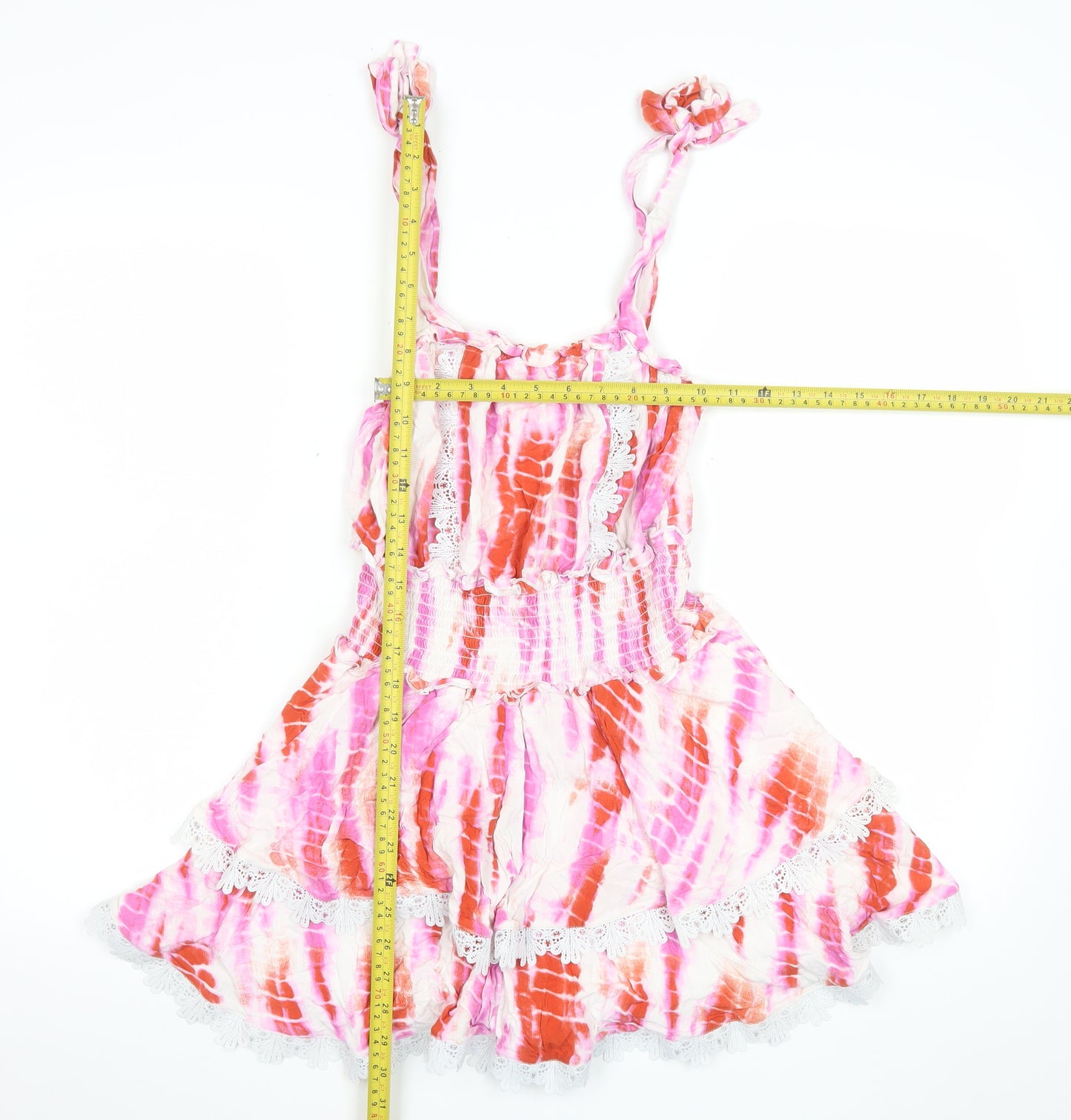 River Island Women’s Pink Orange Tie Dye Lace Trim Playsuit UK 10