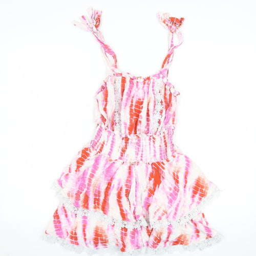 River Island Women’s Pink Orange Tie Dye Lace Trim Playsuit UK 10