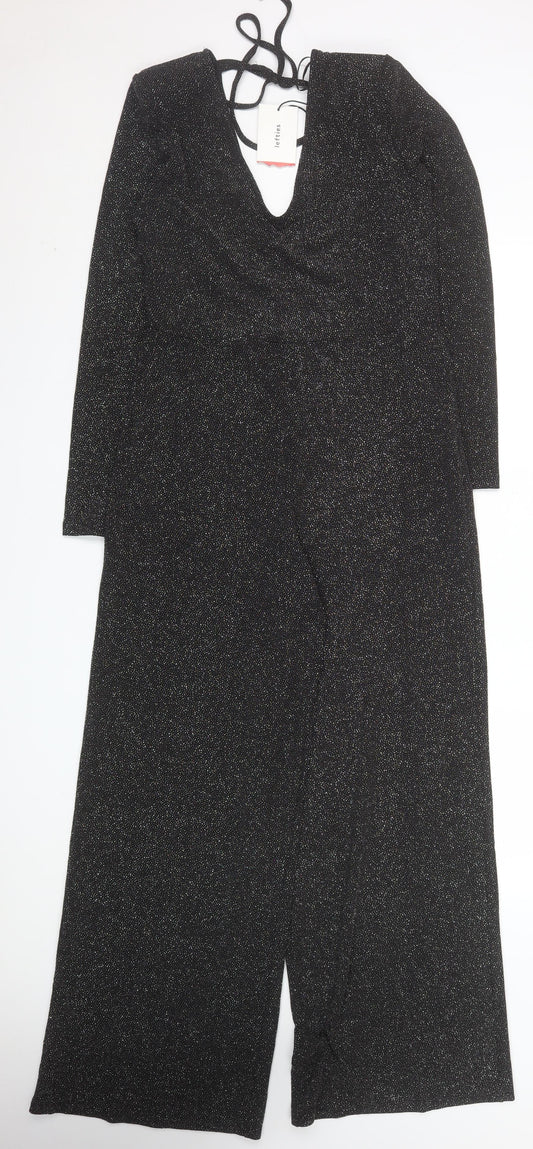 Lefties Women Black Sparkly Wide-Leg Jumpsuit L Shimmer Party Outfit