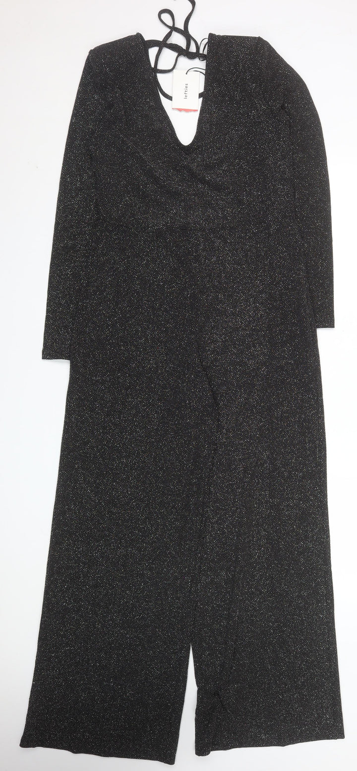 Lefties Women Black Sparkly Wide-Leg Jumpsuit L Shimmer Party Outfit