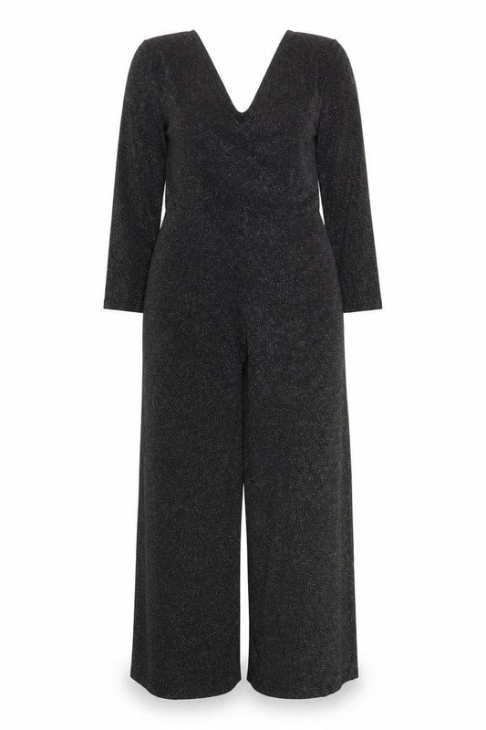 Lefties Women Black Sparkly Wide-Leg Jumpsuit L Shimmer Party Outfit