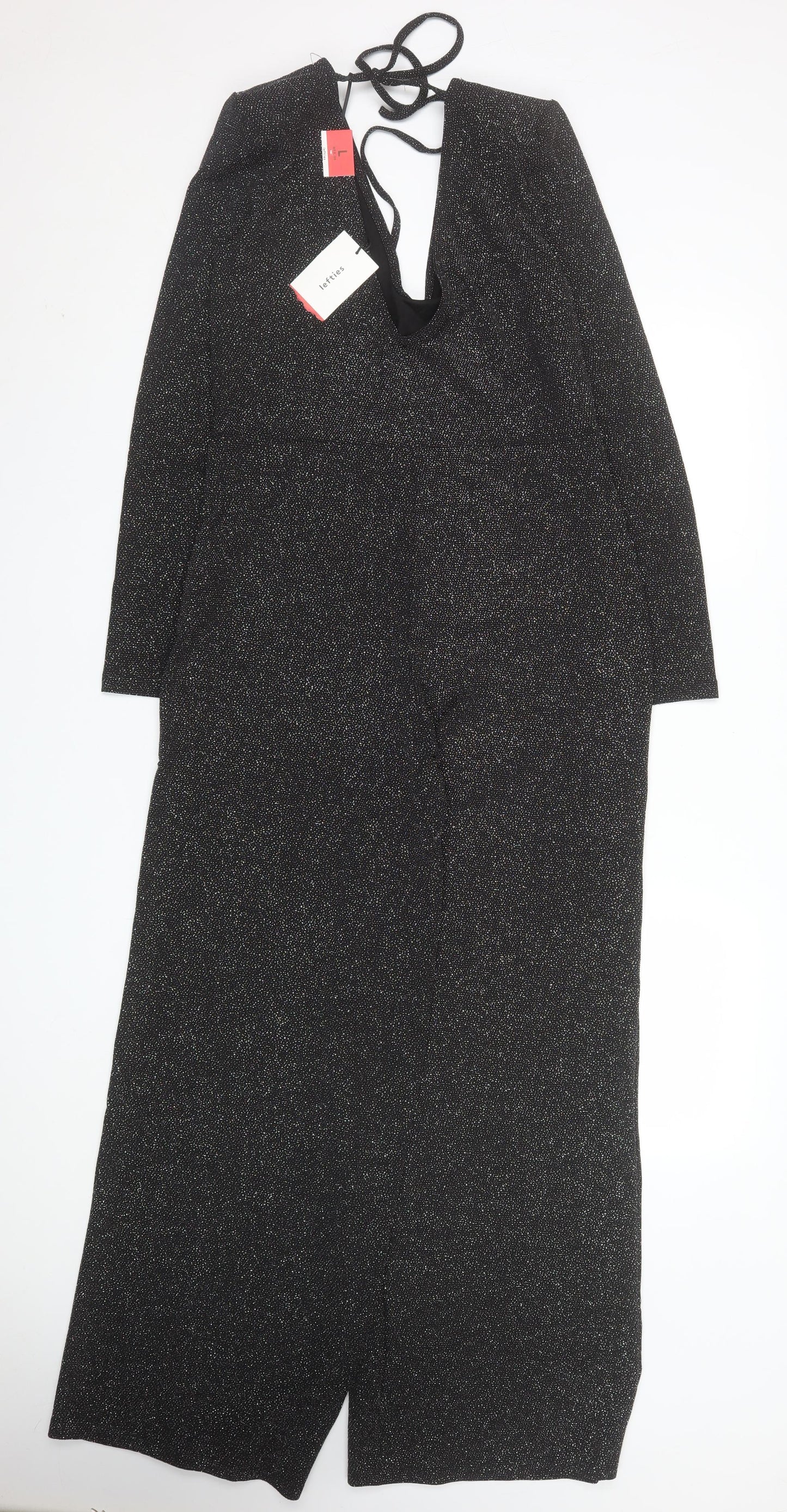 Lefties Women Black Sparkly Wide-Leg Jumpsuit L Shimmer Party Outfit